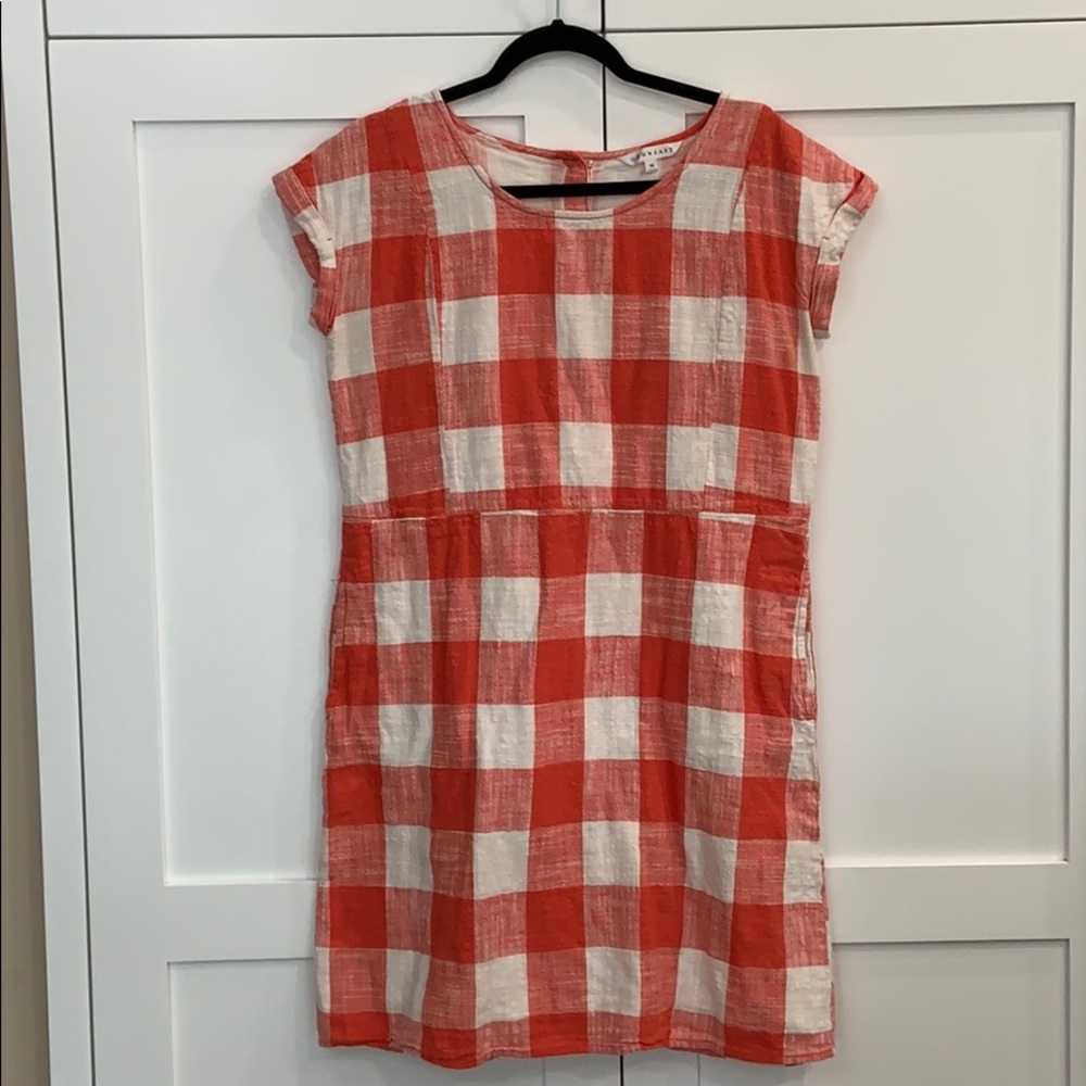 White and Coral Checkered Shift Dress
